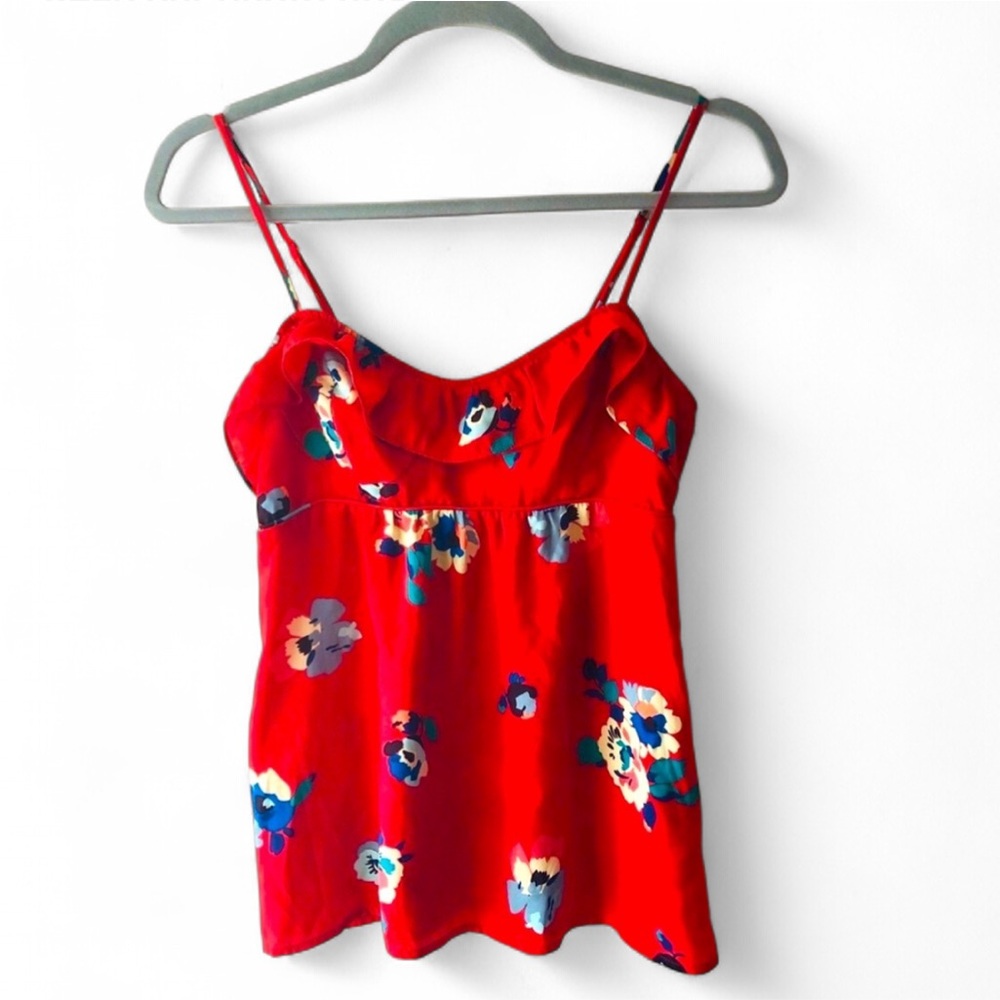 AMERICAN EAGLE OUTFITTERS RED FLORAL PRINT BEACHY SPAGHETTI STRAP TANK TOP  XS